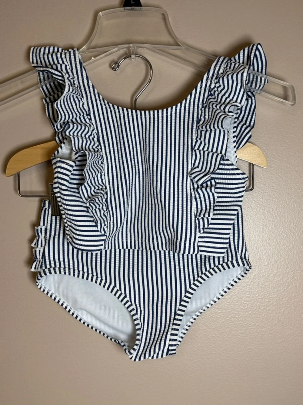 Ruffle Butts Seersucker Navy White Stripe 2 Piece Swimsuit Girls 7